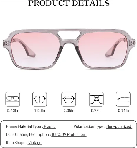 Vista 4 de COASION Lentes de sol planos estilo aviador vintage de los años 70 para mujeres y hombres, diseño cuadrado de metal con protección UV400