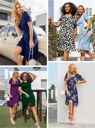 Vista 5 de DouBCQ - Vestidos casuales para mujer, diseño holgado, plisado, con bolsillos