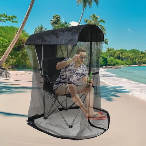 Vista 3 de Pop-Up Camping Chair Shade Canopy with Fine Mesh, Waterproof UV Protection Sun Cover for Camping, Fishing, Garden, Patio, Beach, Chair Poles Not
