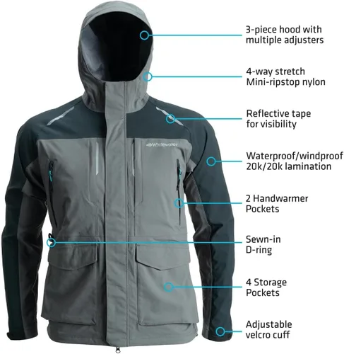 Vista 10 de Whitewater Great Lakes - Chaqueta de pesca impermeable y resistente al viento con nailon Ripstop
