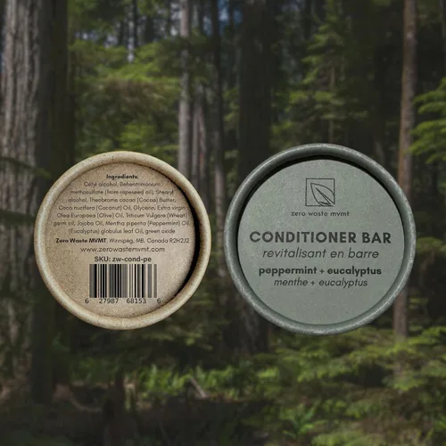 Vista 9 de Barra de acondicionador Menta + eucalipto Acondicionador ecológico con recipiente de viaje Acondicionador natural de calidad de salón, cero