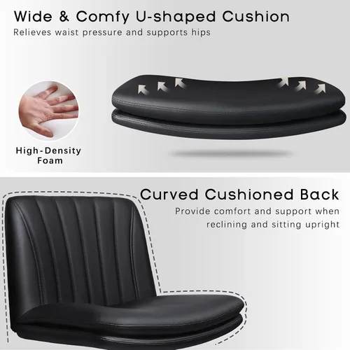 Vista 6 de Silla de oficina moderna negra entrecruzada, cómoda silla de escritorio con patas cruzadas con ruedas, silla de tocador de maquillaje sin brazos