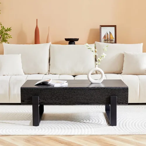 Vista 2 de LKTART Mesa de centro rectangular de 47 pulgadas para sala de estar, superficie con patrón de mármol, patas de metal estables para mesa de té