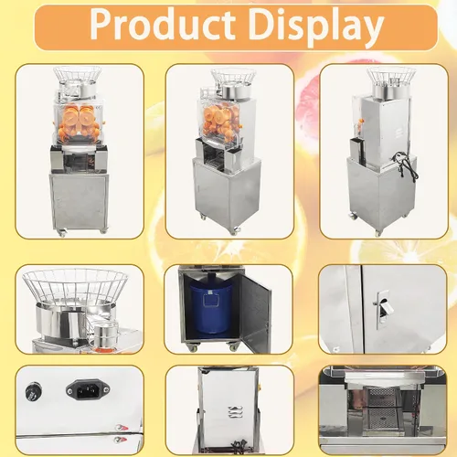 Vista 9 de Exprimidor de naranja comercial 110 V Vertical Orange Juice Extractor Machine Citrus Lemon Squeezer 20PCS/Min, con gabinete de acero inoxidable