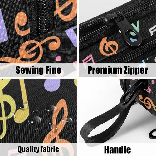 Vista 5 de Fustylead Estuche para lápices de gran capacidad para notas musicales, bolsa de maquillaje multiusos, bolsa de almacenamiento para oficina