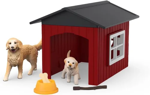 Vista 10 de Schleich Farm World - Juego de 6 piezas de perrera de juguete con Golden Retrievers para niños. Juguetes de animales de granja para niños y niñas.