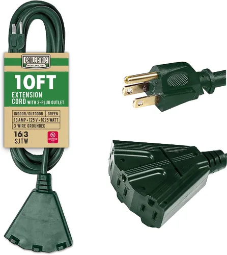Vista 11 de Cable de extensión marrón de 6 pies con 3 tomas de corriente eléctrica, cable SJTW resistente 16/3 con enchufe de 3 clavijas para seguridad, 13
