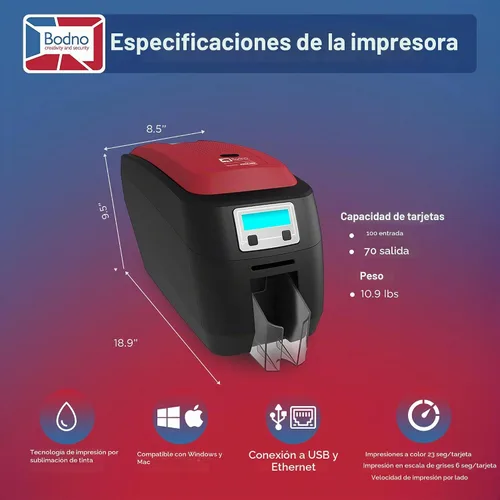Vista 5 de Bodno Magicard 400X Impresora de tarjetas de identificación de doble cara y paquete completo de suministros con software ID - Edición Bronce