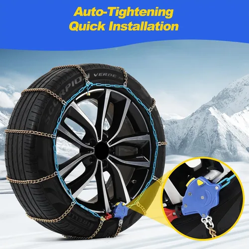 Vista 8 de Cadenas de nieve de ajuste automático para automóviles, SUV y camionetas – Instalación automática de ajuste rápido de 1 minuto, cadenas universales
