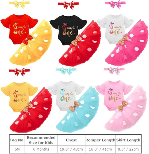 Vista 7 de Ropa de medio cumpleaños para niñas con diseño de lunares, 12 forma a uno, falda tutú, orejas de ratón, diadema de princesa