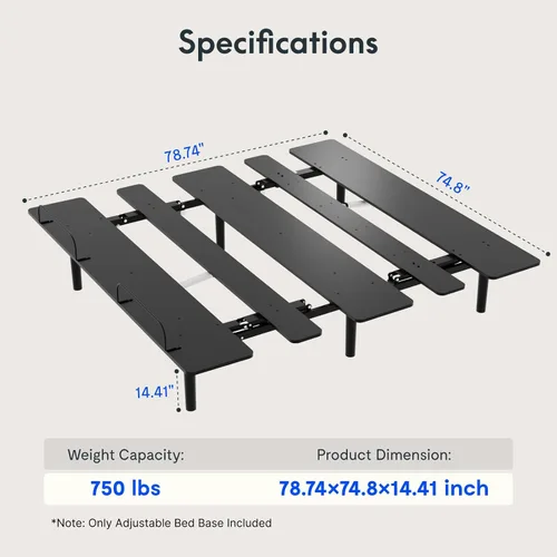 Vista 2 de FLEXISPOT S3K-Lite Base de Marco de Cama Ajustable Tamaño King, Sin Espacio, Inclinación Independiente de Cabeza y Pie, Gravedad Cero, Control