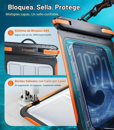 Vista 5 de TORRAS IPX8 impermeable teléfono bolsa flotante, pantalla táctil Funda impermeable para teléfono con cordón, bolsa seca universal, se adapta a