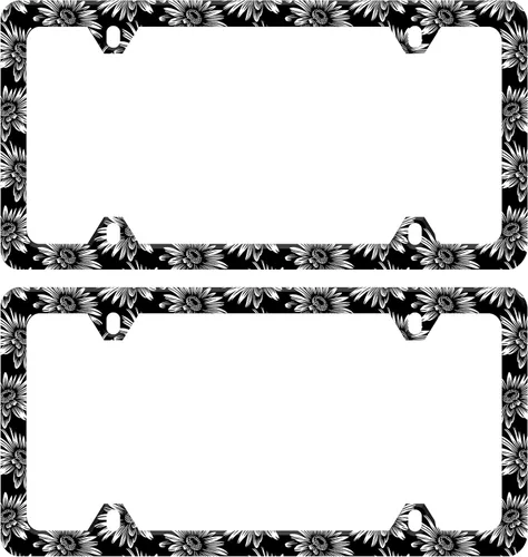 Vista 20 de Marco de matrícula con estampado de vaca en blanco y negro Soporte para placa de matrícula de acero inoxidable con tornillos para mujeres