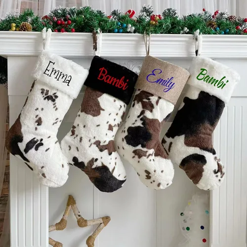 Vista 4 de Medias de Navidad de felpa personalizadas, paquete de 1 unidad, medias de Navidad grandes de piel bordada de 20 pulgadas, medias personalizadas