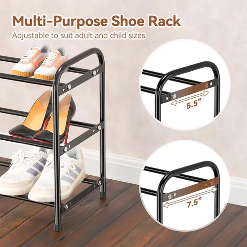 Vista 5 de SUFAUY Zapatero de 3 niveles expandible de 18 a 32 pulgadas, organizador de zapatos ajustable para armario, almacenamiento de zapatos de metal