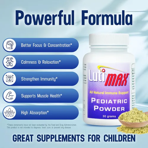 Vista 3 de Luti max - Suplemento cerebral pediátrico en polvo con luteolina y rutina, memoria, enfoque, músculo y apoyo inmunológico para niños, suplementos