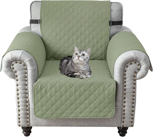 Vista 35 de UNBBRRL Funda de sofá reversible para perros y gatos, funda impermeable para muebles para mascotas y niños, protector de sofá con correas elásticas