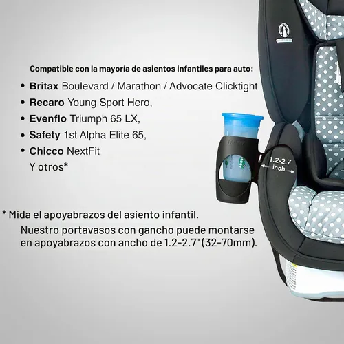 Vista 5 de Portavasos infantil para asientos de automóvil convertibles - Compatible con Britax ClickTight Marathon, Boulevard, Advocate - Negro