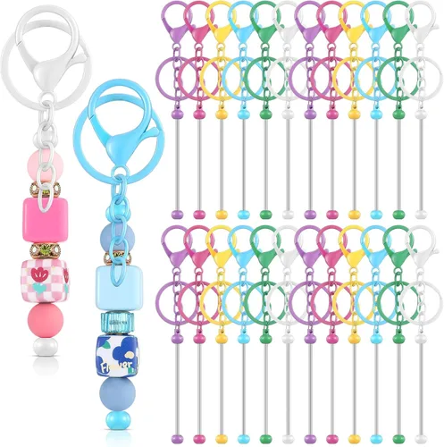 Vista 10 de Tondiamo 24 piezas de barras de llavero con cuentas a granel para kit de fabricación de llaveros, regalos para mujeres y hombres, manualidades DIY
