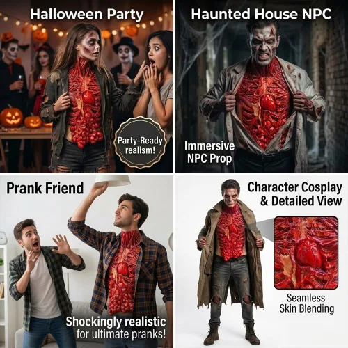 Vista 6 de Bulex Scary Halloween Costumes Bloody Zombie Decoration Creepy Horror Cosplay Prop Rojo