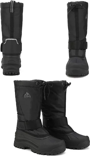 Vista 7 de NORTIV 8 Botas de nieve de invierno impermeables para hombre, con forro de piel aislada, ligeras, altas para exteriores Negro