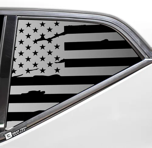 Vista 7 de BOGAR TECH DESIGNS Calcomanía de vinilo precortada con bandera estadounidense para ventana de un cuarto compatible con Volvo XC40 2019-2023, negro