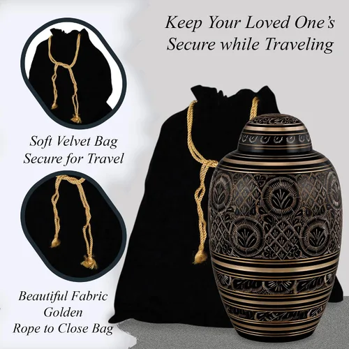 Vista 6 de Forever URNS Urna de cremación para adultos con acabado grabado a mano de latón negro Beauty para cenizas humanas de mujeres y hombres, 200 pulgadas