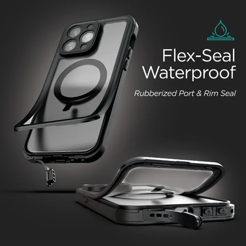 Vista 2 de Encased Titan - Funda impermeable para iPhone 15 Pro con clip para cinturón (compatible con MagSafe), funda protectora de cuerpo completo con funda