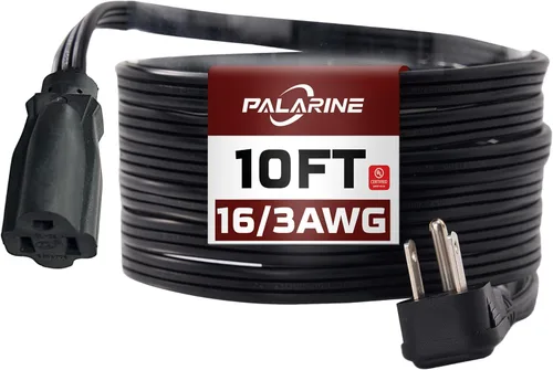 Vista 9 de Cable de extensión de enchufe plano negro de 3 pies, cable de alimentación resistente calibre 16