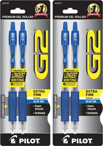 Vista 2 de Pilot, Bolígrafos de Gel G2 Premium, Punta Extra Fina 0.5 mm, Paquete de 2, Azul