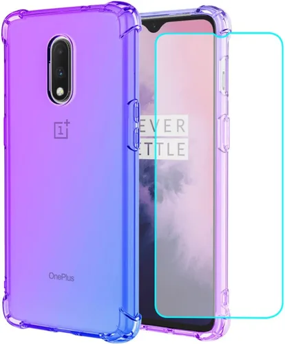 Vista 9 de Funda para OnePlus 6T, OnePlus 7 con protector de pantalla de vidrio templado, lindo degradado transparente delgado, a prueba de golpes, TPU trasero