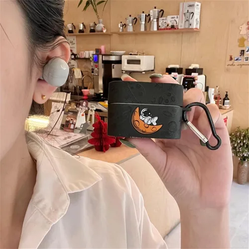 Vista 3 de Funda protectora de silicona suave con diseño de astronauta de diseño bonito compatible con auriculares Sony WF-1000XM4, funda protectora con negro