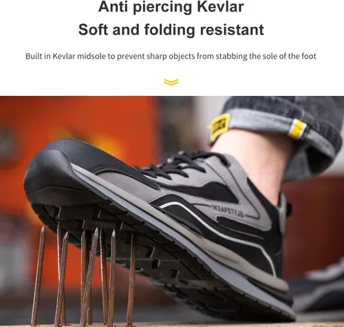 Vista 7 de Zapatos de trabajo para hombre, con puntera de acero, zapatos de seguridad ligeros a prueba de pinchazos, zapatos de trabajo de seguridad