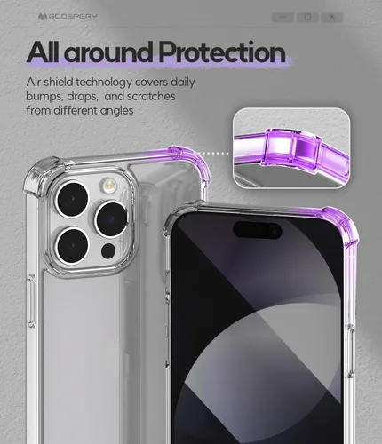 Vista 5 de GOOSPERY Crystal Shield - Funda compatible con iPhone 15 Pro Max, tecnología a prueba de golpes, antiamarilleo, protección de borde elevado
