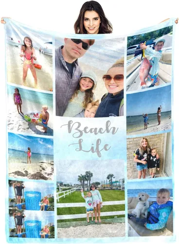 Vista 8 de Manta personalizada con fotos, manta personalizada con fotos para parejas, papá, mamá, niños, perros, amigos, cumpleaños, boda, Navidad, Año Nuevo