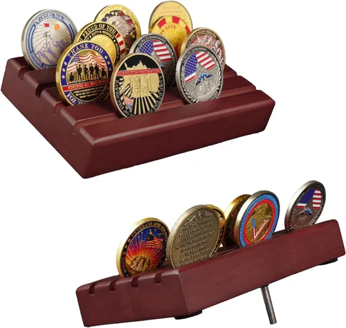 Vista 13 de ASmileIndeep Soporte de exhibición de monedas de desafío militar pequeño, soporte de monedas de desafío de madera con capacidad para 10-12 monedas