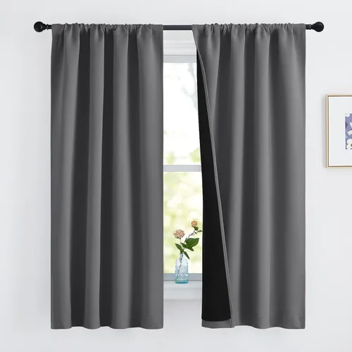 Vista 119 de NICETOWN Biscotti Beige 100% Cortinas opacas de 45" de largo para cocina, bolsillo con varilla para sótano completamente opaco, cortinas térmicas