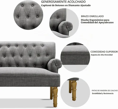 Vista 3 de Rosevera Drennan Sofá de dos plazas para sala de estar, sofá en una caja, sofá para sala, muebles de dos plazas, sofás largos, sofá, gris textil