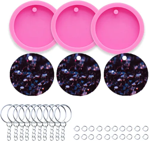 Vista 13 de 3 piezas de moldes de silicona de resina brillante con huella de pata para hacer llaveros DIY, molde de epoxi en forma de corazón con anillo