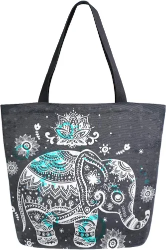 Vista 27 de Naanle Bolsa de lona para mujer, bolso de hombro casual con hoja de palma, reutilizable, multiusos, resistente, para compras, comestibles, algodón