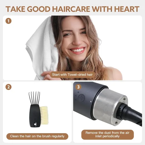 Vista 7 de Cepillo secador de pelo 2 en 1 y alisador de cabello, cepillo térmico iónico y de cerámica con calor ajustable y disparo frío, motor de alta