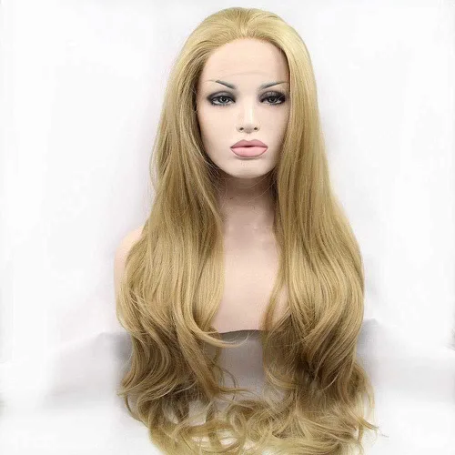 Vista 18 de 1001 #Color sintético rubio blanco encaje frente pelucas para mujeres pelo rubio platino largo cuerpo onda peluca resistente al calor fibra larga