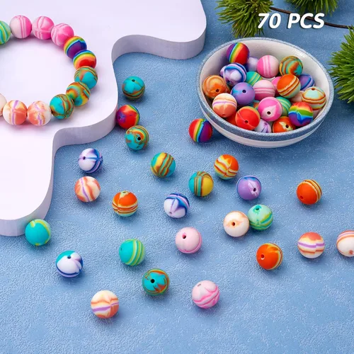 Vista 3 de Kit de 70 cuentas redondas de silicona de 0.591 in, cuentas a granel para manualidades de joyería (7 estilos)