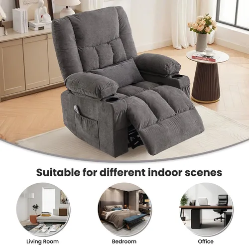 Vista 9 de BOSMILLER Silla reclinable de gran tamaño para adultos con masaje por vibración y calefacción lumbar, mecedora giratoria con soporte para tazas
