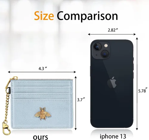 Vista 3 de seavilia Tarjetero para mujeres y hombres con ventana de identificación, Rfid pequeña abeja minimalista cartera delgada, Azul, Minimalista