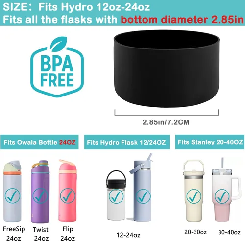 Vista 2 de HEYSKAY Bota protectora de silicona para botella de agua Hydro Flask, botella de agua de boca ancha, protector inferior de silicona antideslizante