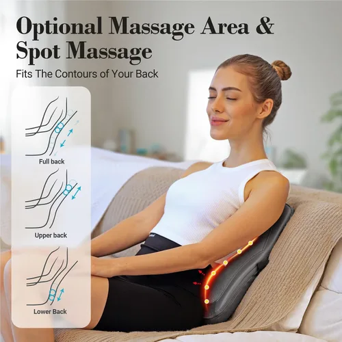 Vista 4 de Shiatsu Back Massager with Heat for Deep Tissue Pain Relief, 4D Kneading & Rolling Up and Down Car Low Back Massager for Office and Home Use Gris
