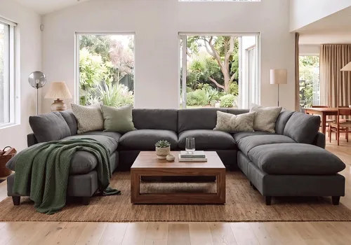 Vista 32 de Iroomy Sofá modular modular de felpilla de gran tamaño, asiento cómodo profundo, sofás de 2 plazas para sala de estar, color beige