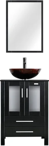 Vista 35 de eclife Armario de tocador de baño moderno de 18 pulgadas con lavabo Redondel negro