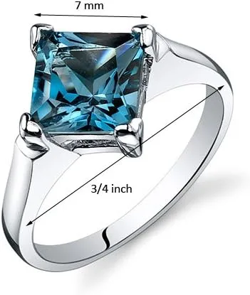 Vista 3 de Peora Anillo de compromiso de topacio azul Londres para mujer, plata de ley 925, piedra preciosa natural, corte princesa de 2 quilates de 0.276in